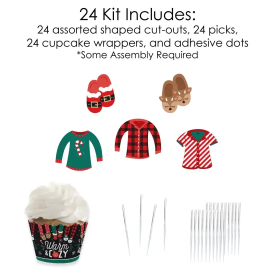 Big Dot of Happiness Christmas Pajamas - Cupcake Decoration - Holiday Plaid PJ Party Cupcake Wrappers and Treat Picks Kit - Set of 24 {6}