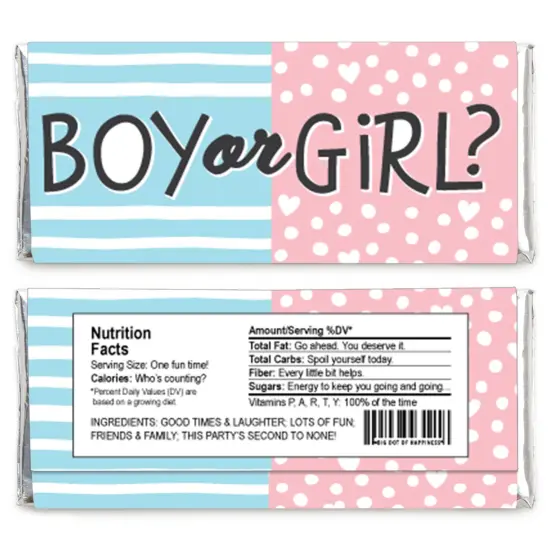 Big Dot of Happiness Baby Gender Reveal - Candy Bar Wrapper Team Boy or Girl Party Favors - Set of 24 {3}