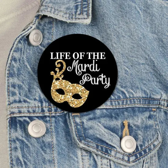 Big Dot of Happiness Mardi Gras - 3 inch Masquerade Party Badge - Pinback Buttons - Set of 8 {4}