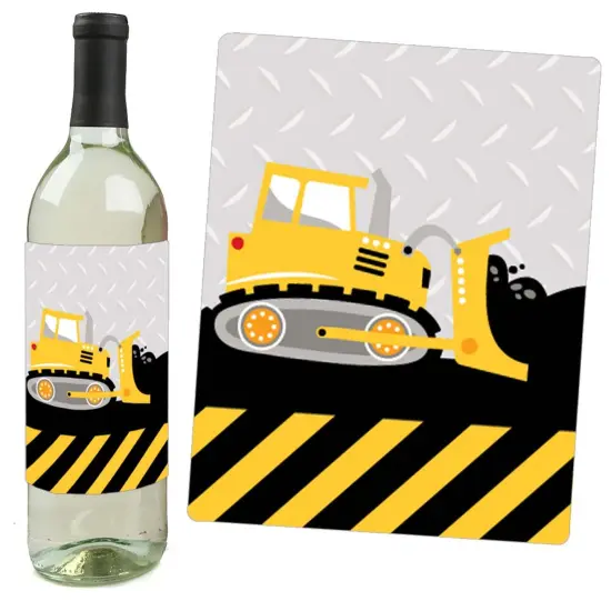 Big Dot of Happiness Dig It - Construction Party Zone - Baby Shower or Birthday Party Decor for Women and Men - Wine Bottle Label Stickers - Set of 4 {3}