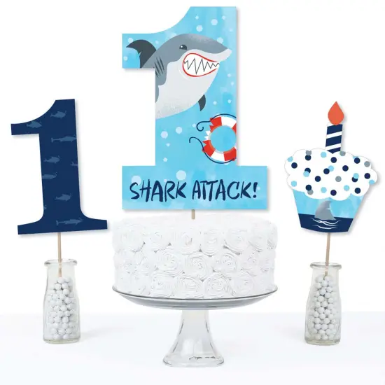 Big Dot of Happiness 1st Birthday Shark Zone - Jawsome Shark First Birthday Party Centerpiece Sticks - Table Toppers - Set of 15 {4}