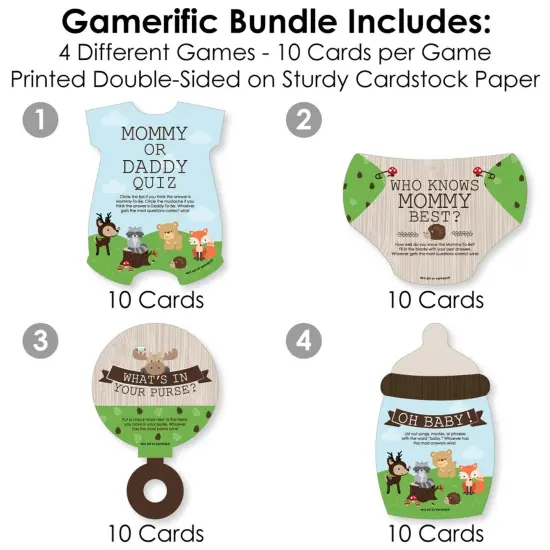 Big Dot of Happiness Woodland Creatures - 4 Baby Shower Games - 10 Cards Each - Gamerific Bundle {4}