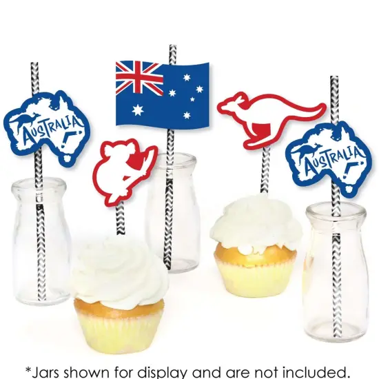 Big Dot of Happiness Australia Day - Paper Straw Decor - G'Day Mate Aussie Party Striped Decorative Straws - Set of 24 {6}