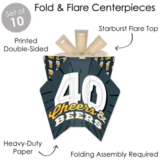 Big Dot of Happiness Cheers and Beers to 40 Years - Table Decorations - 40th Birthday Party Fold and Flare Centerpieces - 10 Count {4}