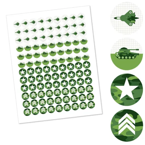 Big Dot of Happiness Camo Hero - Army Military Camouflage Party Round Candy Sticker Favors - Labels Fits Chocolate Candy (1 sheet of 108) {3}