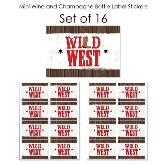 Big Dot of Happiness Western Hoedown - Mini Wine and Champagne Bottle Label Stickers - Wild West Cowboy Party Favor Gift for Women and Men - Set of 16 {7}