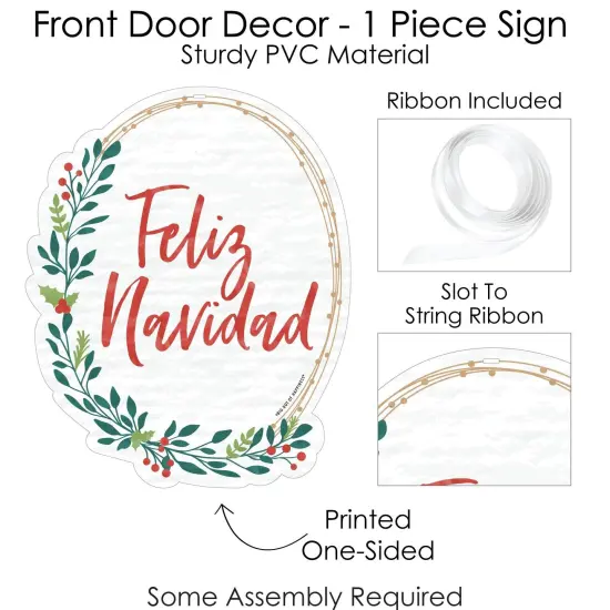 Big Dot of Happiness Feliz Navidad - Hanging Porch Holiday and Spanish Christmas Party Outdoor Decorations - Front Door Decor - 1 Piece Sign {6}