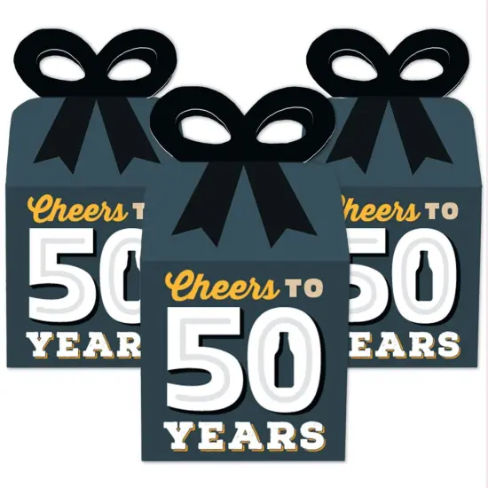 Big Dot of Happiness Cheers and Beers to 50 Years - Square Favor Gift Boxes - 50th Birthday Party Bow Boxes - Set of 12 {3}