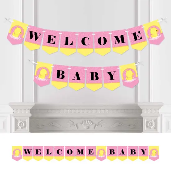 Big Dot of Happiness Pink Ducky Duck - Girl Baby Shower Bunting Banner - Pink Party Decorations - Welcome Baby {1}