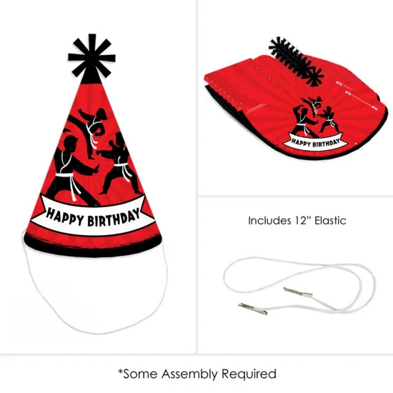 Big Dot of Happiness Karate Master - Cone Happy Birthday Party Hats for Kids and Adults - Set of 8 (Standard Size) {6}