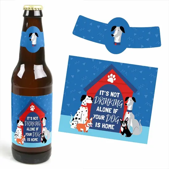 Big Dot of Happiness Pawty Like a Puppy - Dog Baby Shower or Birthday Party Decorations for Women and Men - 6 Beer Bottle Label Stickers and 1 Carrier {7}