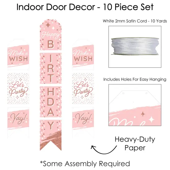 Big Dot of Happiness Pink Rose Gold Birthday - Hanging Vertical Paper Door Banners - Happy Birthday Party Wall Decoration Kit - Indoor Door Decor {6}