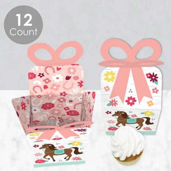 Big Dot of Happiness Run Wild Horses - Square Favor Gift Boxes - Pony Birthday Party Bow Boxes - Set of 12 {4}