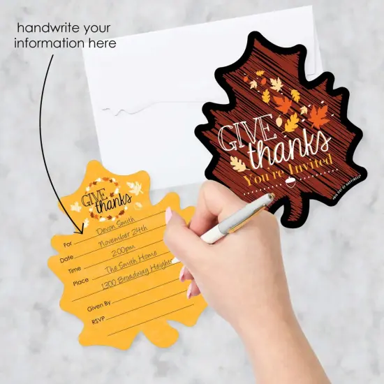 Big Dot of Happiness Give Thanks - Shaped Fill-in Invitations - Thanksgiving Party Invitation Cards with Envelopes - Set of 12 {3}