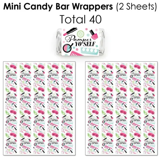 Big Dot of Happiness Spa Day - Mini Candy Bar Wrappers, Round Candy Stickers & Circle Stickers - Girls Makeup Party Candy Favor Sticker Kit - 304 Pcs {4}