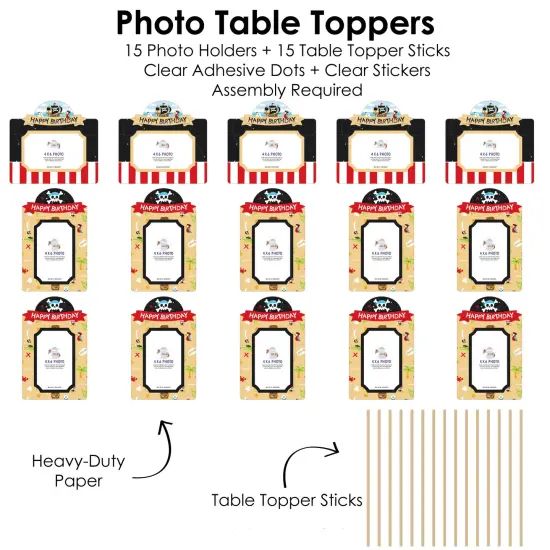 Big Dot of Happiness Pirate Ship Adventures - Skull Birthday Party Picture Centerpiece Sticks - Photo Table Toppers - 15 Pieces {6}