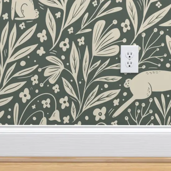 Peel & Stick Wallpaper 2FT Wide Woodland Whimsical Folk Rabbits Botanical Magical Fairytale Folklore Custom Removable Wallpaper by Spoonflower {4}