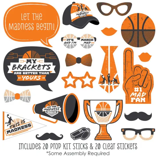 Big Dot of Happiness Basketball - Let the Madness Begin - College Basketball Party Photo Booth Props Kit - 20 Count {3}