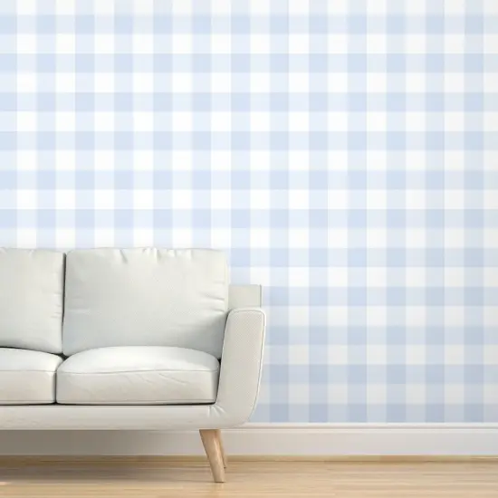 Pre-Pasted Wallpaper 2FT Wide Blue Pastel Buffalo Large Scale Pale Picnic Gingham Checkered Tartan Plaid Country Cottage Farmhouse Custom Pre-pasted Wallpaper by Spoonflower {5}