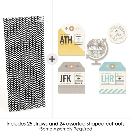 Big Dot of Happiness World Awaits Paper Straw Decor - Travel Themed Party Striped Decorative Straws - Set of 24 {4}