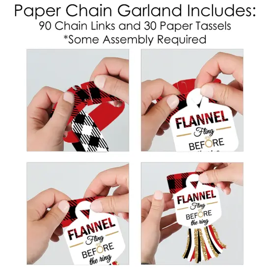 Big Dot of Happiness Flannel Fling Before The Ring Decoration Kit - Buffalo Plaid Bachelorette Party Paper Chains Garland - 21 ft {6}