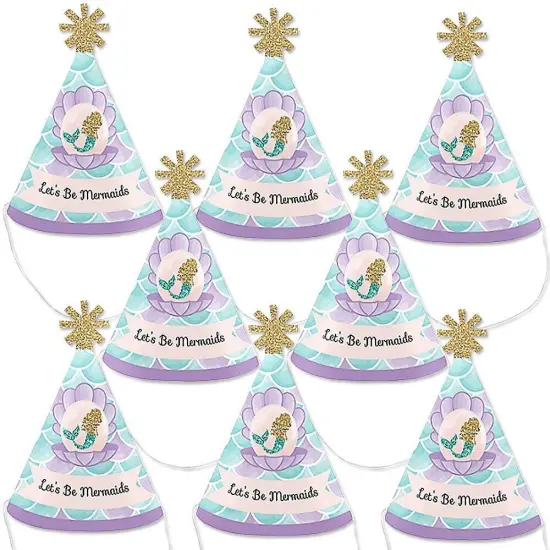 Big Dot of Happiness Let's Be Mermaids - Mermaid Mini Cone Baby Shower or Birthday Party Hats - Small Little Party Hats - Set of 8 {1}
