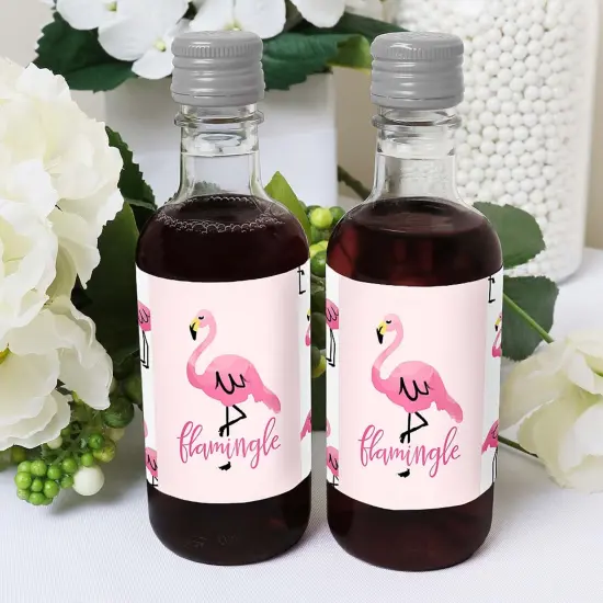 Big Dot of Happiness Pink Flamingo - Mini Wine and Champagne Bottle Label Stickers - Tropical Summer Party Favor Gift for Women and Men - Set of 16 {6}