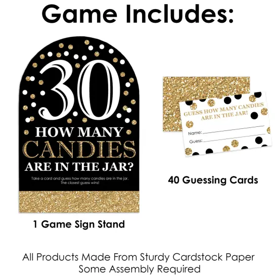 Big Dot of Happiness Adult 30th Birthday - Gold - How Many Candies Birthday Party Game - 1 Stand and 40 Cards - Candy Guessing Game {4}