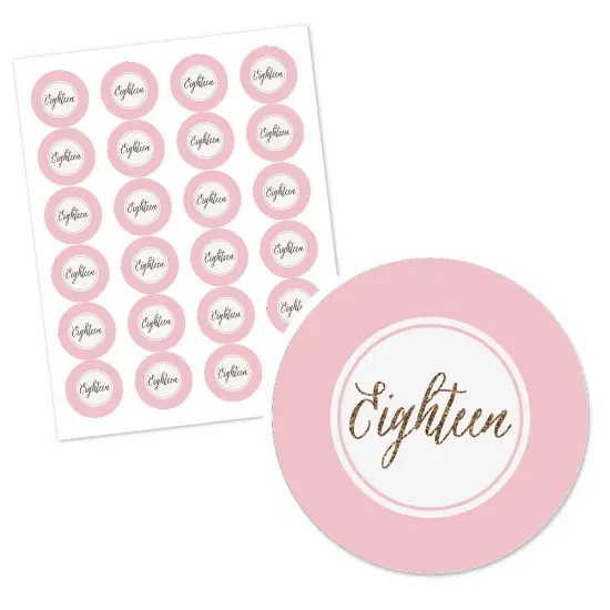 Big Dot of Happiness Chic 18th Birthday - Pink and Gold - Birthday Party Circle Sticker Labels - 24 Count {3}