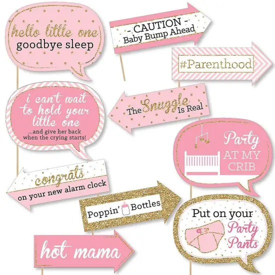 Big Dot of Happiness Funny Pink and Gold - Hello Little One - Girl Baby Shower Photo Booth Props Kit - 10 Piece {1}