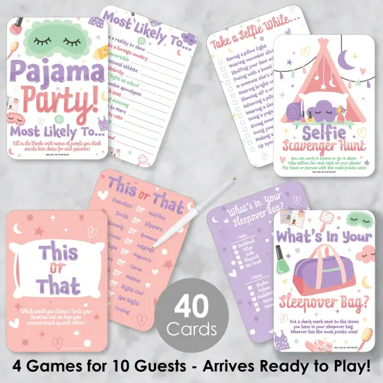 Big Dot of Happiness Pajama Slumber Party - 4 Girls Sleepover Birthday Party Games - 10 Cards Each - Gamerific Bundle {3}