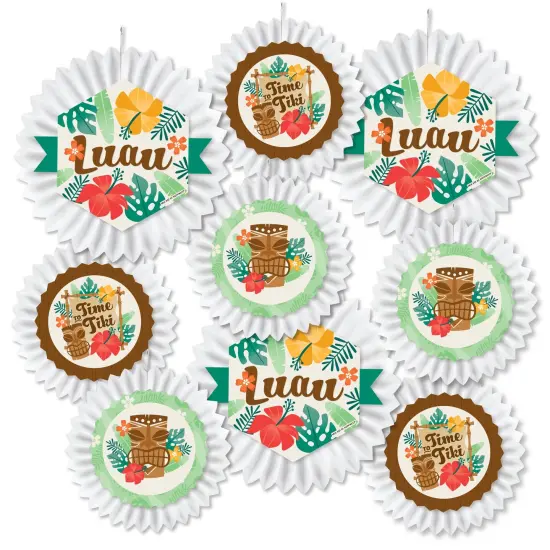 Big Dot of Happiness Tropical Luau - Hanging Hawaiian Beach Party Tissue Decoration Kit - Paper Fans - Set of 9 {3}