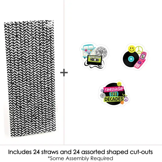 Big Dot of Happiness Through the Decades - Paper Straw Decor - 50s, 60s, 70s, 80s, and 90s Party Striped Decorative Straws - Set of 24 {4}