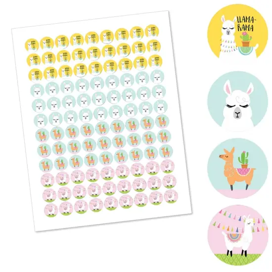 Big Dot of Happiness Whole Llama Fun - Llama Fiesta Baby Shower or Birthday Round Candy Sticker Favors - Labels Fits Chocolate Candy (1 sheet of 108) {3}