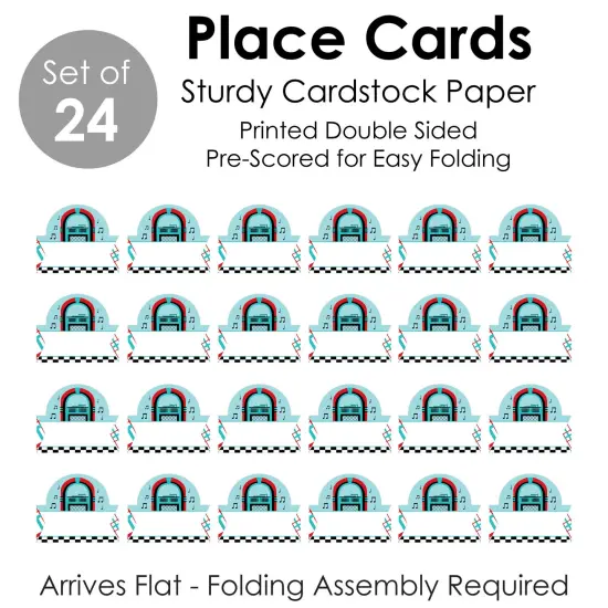 Big Dot of Happiness 50&rsquo;s Sock Hop - 1950s Rock N Roll Party Tent Buffet Card - Table Setting Name Place Cards - Set of 24 {7}