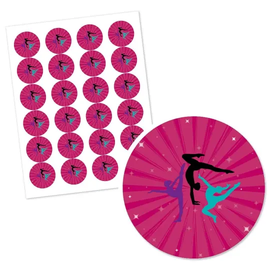 Big Dot of Happiness Tumble, Flip & Twirl - Gymnastics - Birthday Party or Gymnast Party Circle Sticker Labels - 24 Count {3}