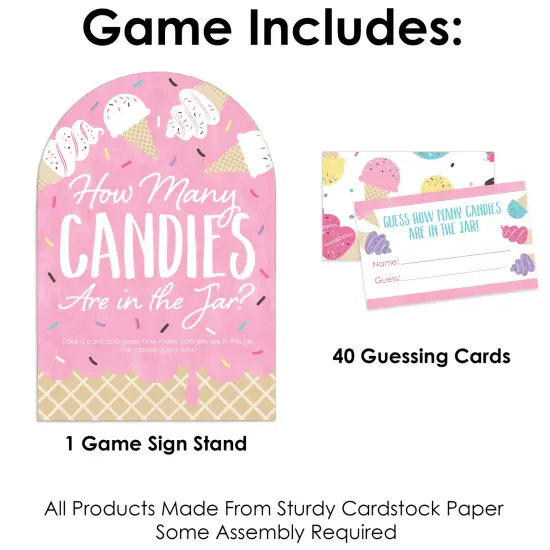 Big Dot of Happiness Scoop Up The Fun - Ice Cream - How Many Candies Sprinkles Party Game - 1 Stand and 40 Cards - Candy Guessing Game {4}