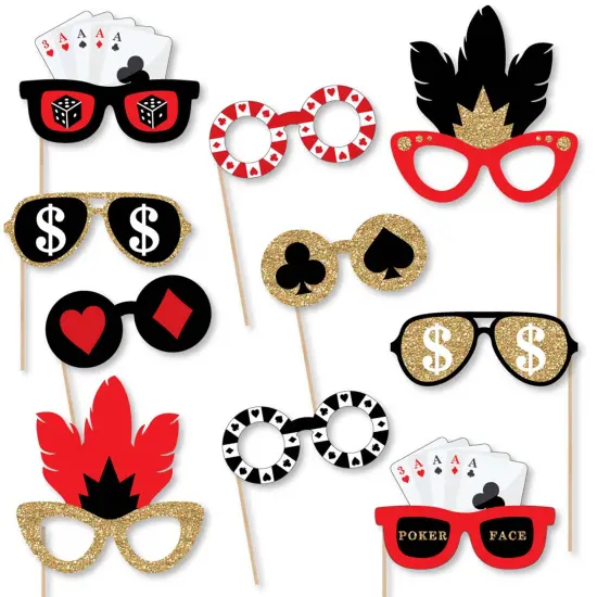 Big Dot of Happiness Las Vegas Glasses - Paper Card Stock Casino Party Photo Booth Props Kit - 10 Count {1}
