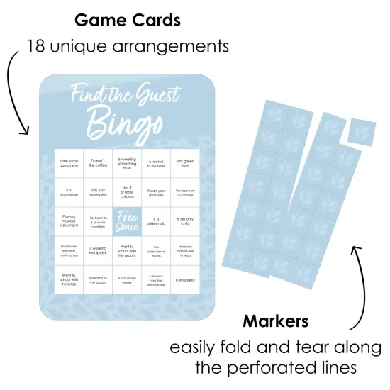Big Dot of Happiness Dusty Blue Elegantly Simple - Find the Guest Bingo Cards and Markers - Wedding & Bridal Shower Bingo GameSet of 18 {3}