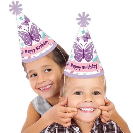Big Dot of Happiness Beautiful Butterfly - Cone Happy Birthday Party Hats for Kids and Adults - Set of 8 (Standard Size) {3}