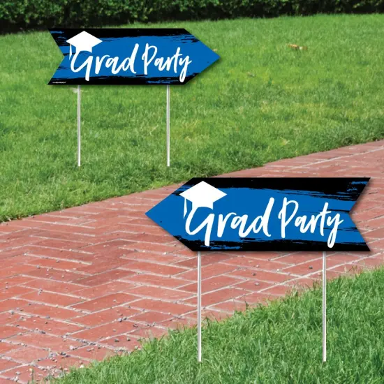 Big Dot of Happiness Blue Graduation Party Sign Arrow - Double Sided Directional Yard Signs - Set of 2 {1}