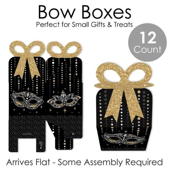 Big Dot of Happiness Masquerade - Square Favor Gift Boxes - Mask Party Bow Boxes - Set of 12 {7}