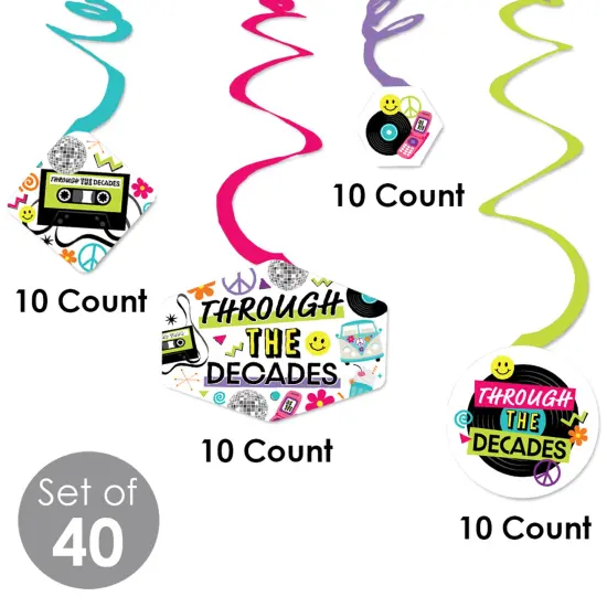 Big Dot of Happiness Through the Decades - 50s, 60s, 70s, 80s, and 90s Party Hanging Decor - Party Decoration Swirls - Set of 40 {6}
