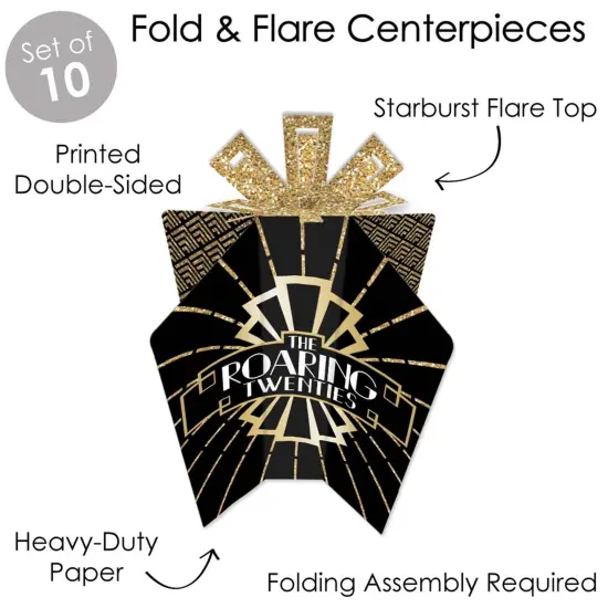 Big Dot of Happiness Roaring 20's - Table Decorations - 1920s Art Deco Jazz Party Fold and Flare Centerpieces - 10 Count {4}