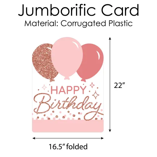 Big Dot of Happiness Pink Rose Gold Birthday - Happy Birthday Giant Greeting Card - Big Shaped Jumborific Card - 16.5 x 22 inches {6}
