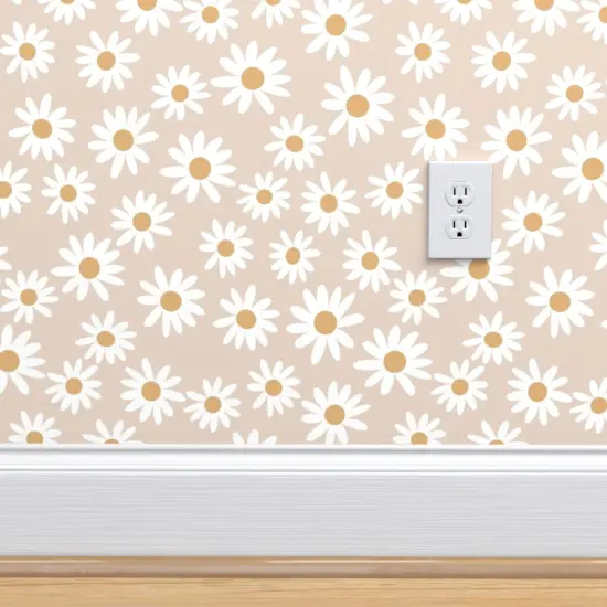 Peel & Stick Wallpaper 2FT Wide Daisy Print Daisies Spring Girl Earthy Tan Vintage Flowers Floral Trendy Custom Removable Wallpaper by Spoonflower {4}