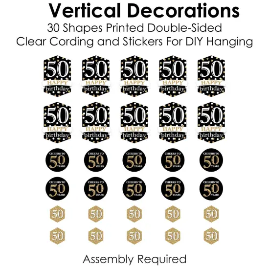 Big Dot of Happiness Adult 50th Birthday - Gold - Birthday Party DIY Dangler Backdrop - Hanging Vertical Decorations - 30 Pieces {6}