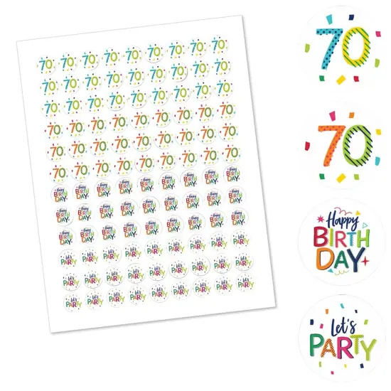 Big Dot of Happiness 70th Birthday - Cheerful Happy Birthday - Seventieth Round Candy Sticker Favors - Labels Fits Chocolate Candy (1 sheet of 108) {3}