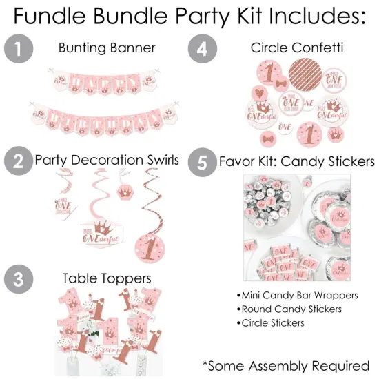 Big Dot of Happiness 1st Birthday Little Miss Onederful - Girl First Birthday Party Supplies - Banner Decoration Kit - Fundle Bundle {3}