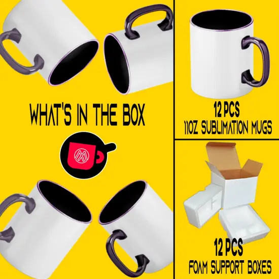 Purple Sublimation Mugs - 12 Pack (11oz) | Purple Interior And Handle | Individually Packaged | Foam Support Boxes {2}